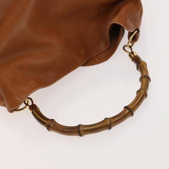 GUCCI Bamboo Shoulder Bag Leather Brown Gold 001 14 001 14 - Picture 7 of 16